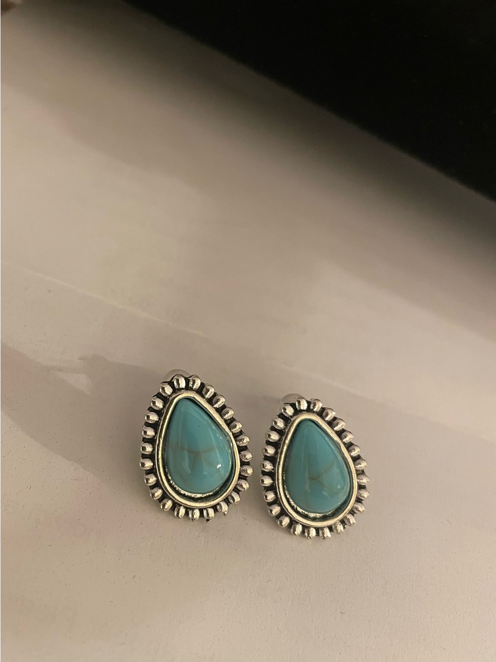 Turquoise Teardrop Silver-Frame Stud Earrings - Women Jewelry